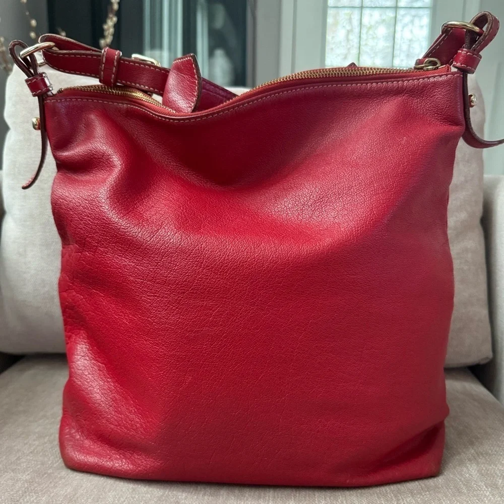 Dooney&Bourke Red Dillen Pebbled Leather Satchel Shoulder Bag